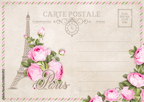 Vintage postcard background template. Vector illustration