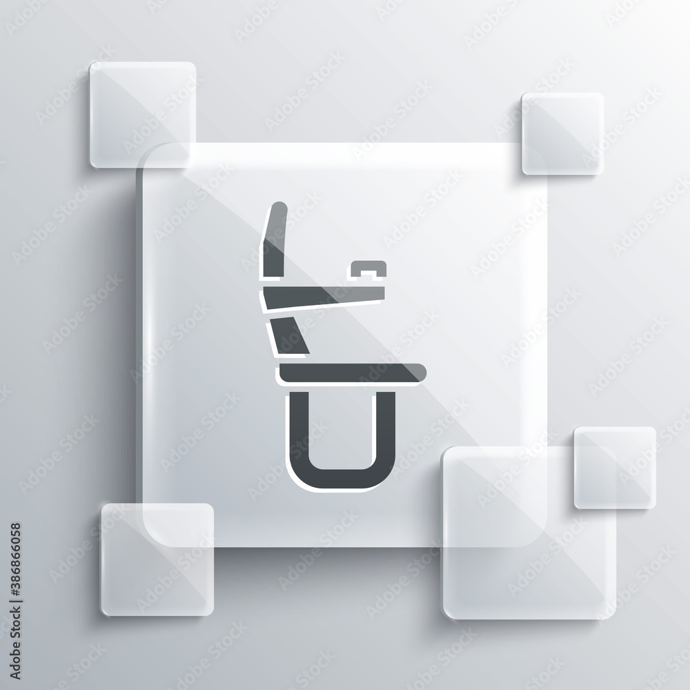 Grey Airplane seat icon isolated on grey background. Square glass panels. Vector. Grey Airplane seat icon isolated on grey background. Square glass panels. Vector.