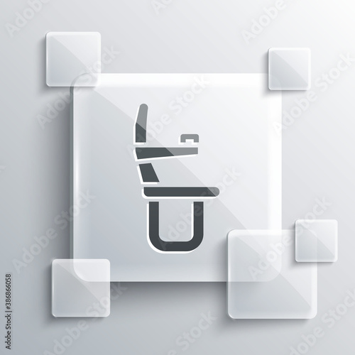 Grey Airplane seat icon isolated on grey background. Square glass panels. Vector.