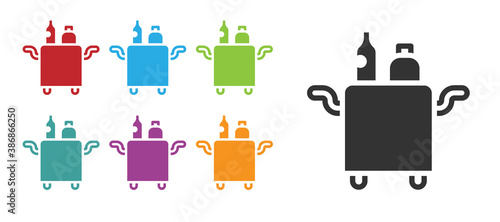 Black Trolley for food and beverages icon isolated on white background. Set icons colorful. Vector.