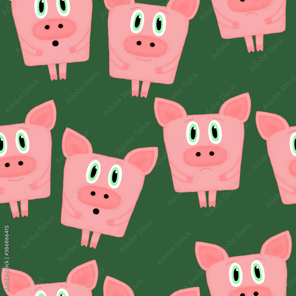 seamless pattern with emotional pigs on a green background seamless pattern with emotional pigs on a green background