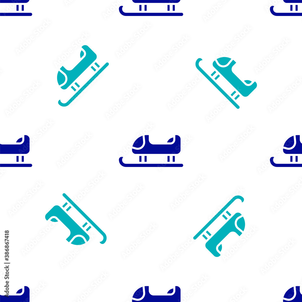 Obraz premium Blue Sled icon isolated seamless pattern on white background. Winter mode of transport. Vector.
