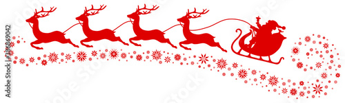 Roter Weihnachtsschlitten Vier Rentiere Schweif Schneeflocken Darunter
