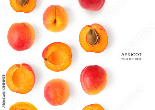 Creative layout made of apricot on the white background. Flat lay. Food concept.