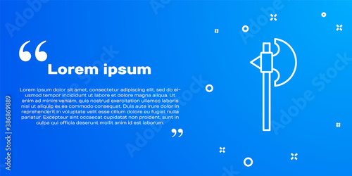White line Medieval axe icon isolated on blue background. Battle axe, executioner axe. Medieval weapon. Vector.