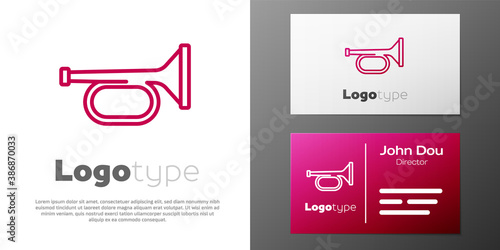 Logotype line Trumpet icon isolated on white background. Musical instrument trumpet. Logo design template element. Vector.