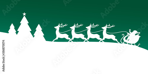 Banner Nach Links Fahrender Weihnachtsschlitten Wald Grün Weiß