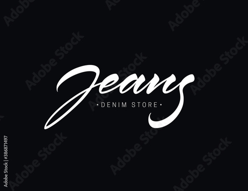 Jeans vector inscription in freehand style. Handmade lettering with brush