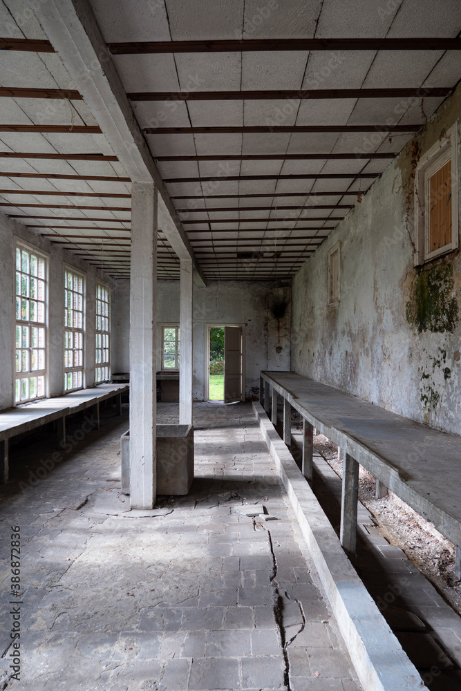 The inside of an old derelict orangery