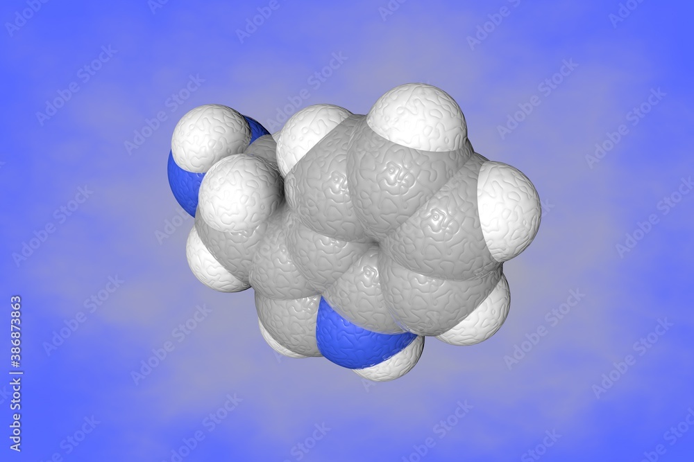 Molecular model of tryptamine. Atoms are represented as spheres with ...