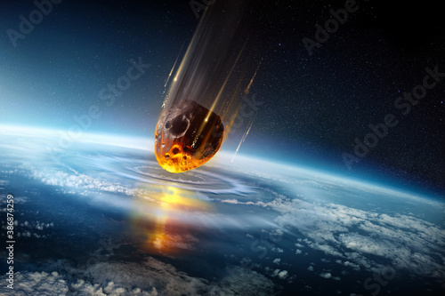 Картината върху платно A huge city sized meteor slams into the earth's atmosphere creating shock waves