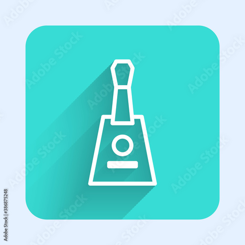 White line Musical instrument balalaika icon isolated with long shadow. Green square button. Vector.