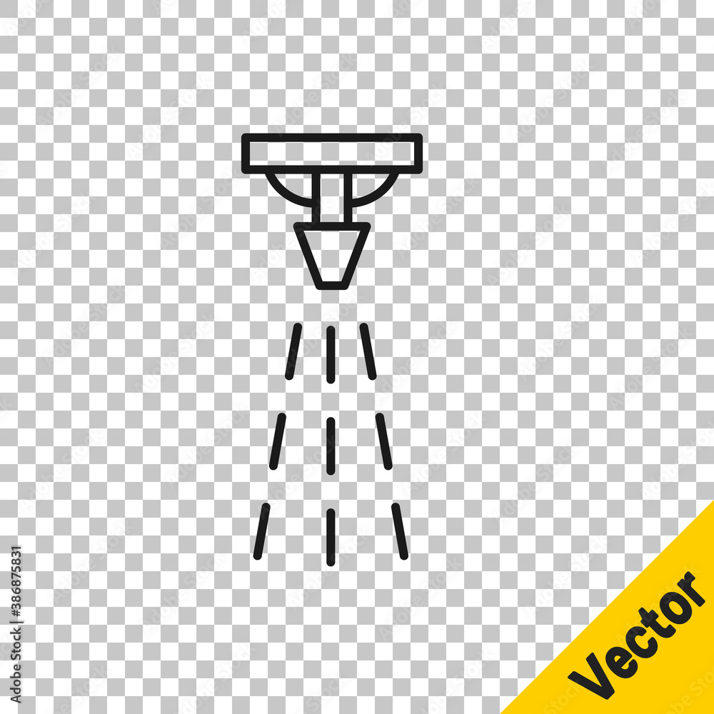 Black line Fire sprinkler system icon isolated on transparent ...