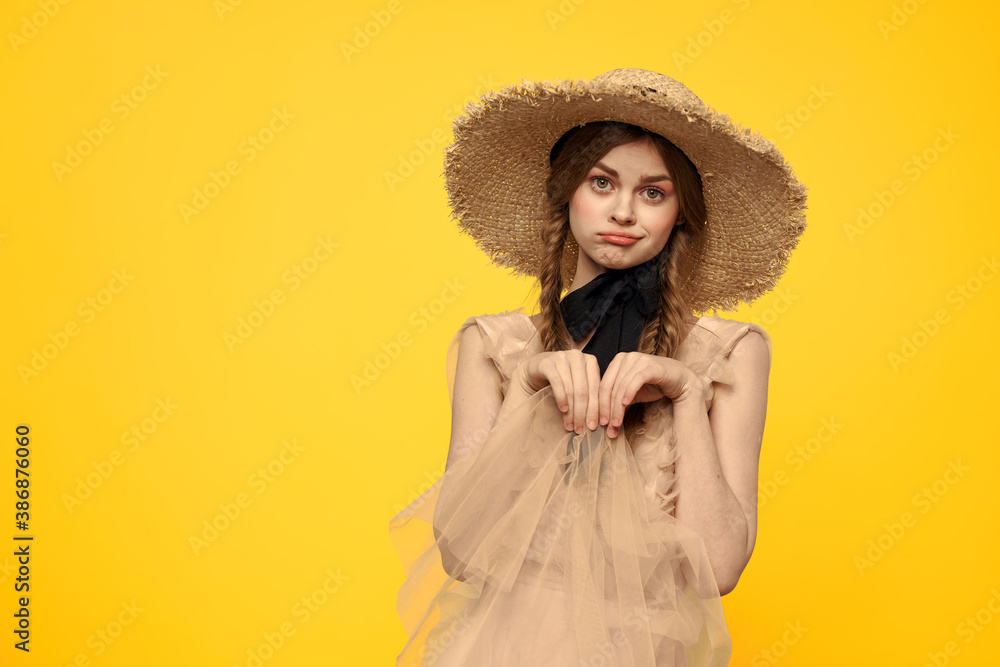 portrait of woman with red pigtails on yellow background cropped view emotion fun portrait of woman with red pigtails on yellow background cropped view emotion fun
