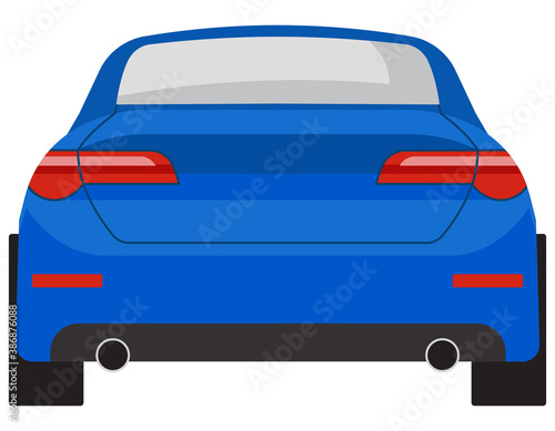 Sedan car back view. Blue automobile in cartoon style.