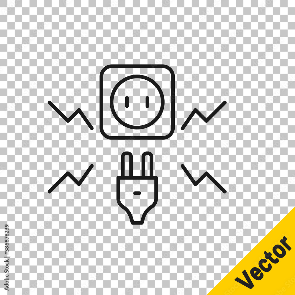 Black line Connecting electric plug with electricity spark icon isolated on transparent background. Vector. Black line Connecting electric plug with electricity spark icon isolated on transparent background. Vector.