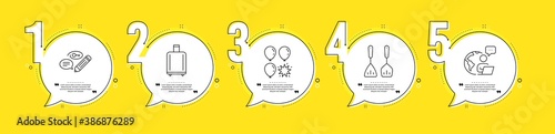 Keywords, Balloon dart and Baggage reclaim line icons set. Timeline process infograph. Cooking cutlery sign. Pencil with key, Attraction park, Airport bag. Kitchen accessories. Business set. Vector
