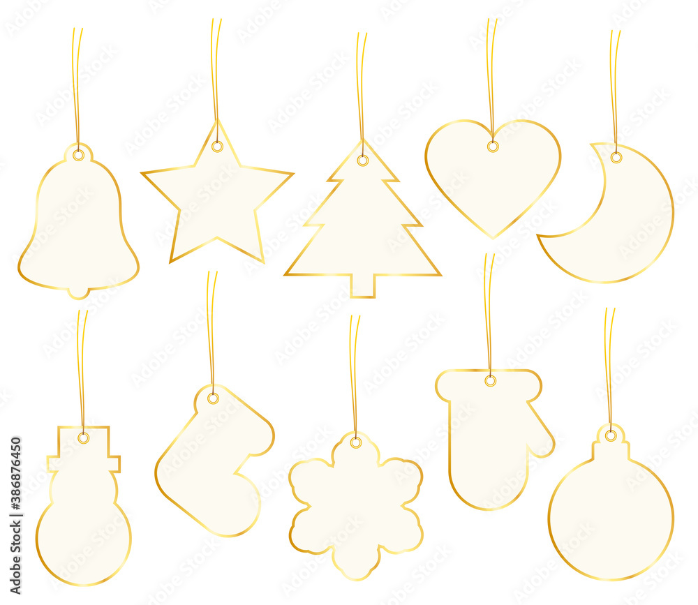 Set Zehn Anhänger Weihnachten Symbole Goldrand Set Zehn Anhänger Weihnachten Symbole Goldrand