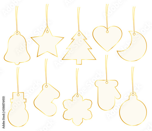 Set Zehn Anhänger Weihnachten Symbole Goldrand