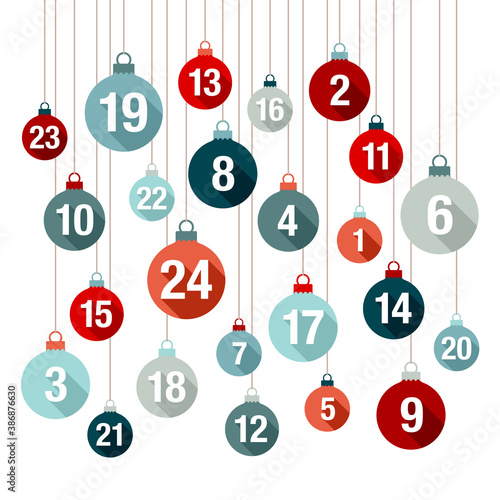 Adventskalender Grafische Hängende Kugeln Schatten Blau Rot