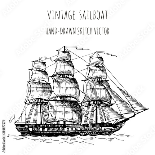 Old caravel, vintage sailboat Fototapeta