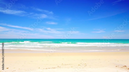 Wallpaper Mural High Quality Footage. Phuket Thailand beach sea. Landscape view of beach sea and sand in summer sun. Beach space area background. At Patong beach, Phuket, Thailand. On October 2020. 4K UHD Video clip Torontodigital.ca