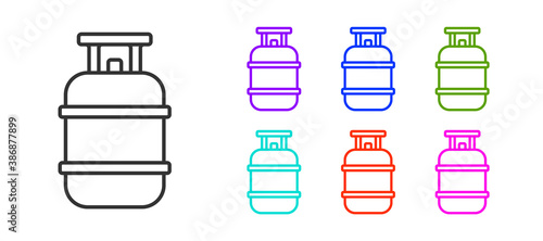 Black line Propane gas tank icon isolated on white background. Flammable gas tank icon. Set icons colorful. Vector.