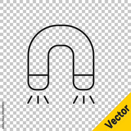 Black line Magnet icon isolated on transparent background. Horseshoe magnet, magnetism, magnetize, attraction. Vector.