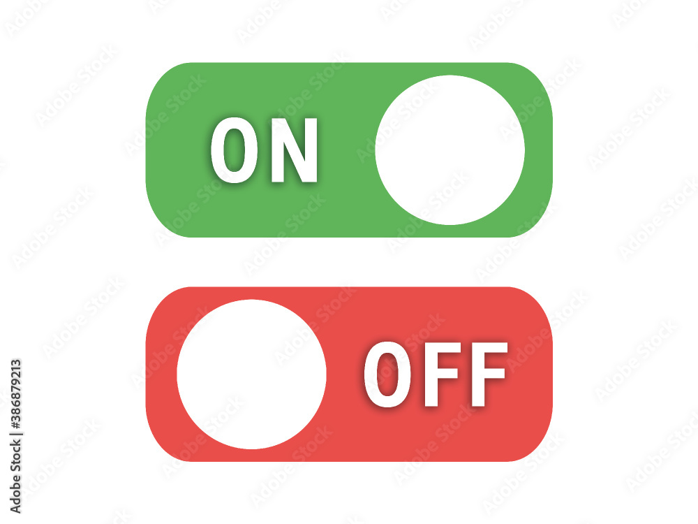 ON und OFF Schalter Button isoliert auf weißen Hintergrund ON und OFF Schalter Button isoliert auf weißen Hintergrund