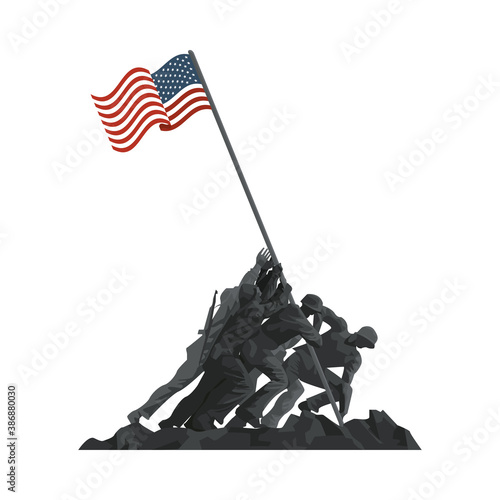 soldiers lifting united states of america flag