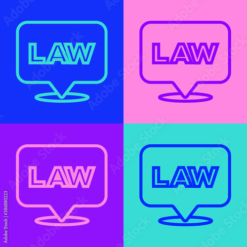 Pop art line Location law icon isolated on color background. Vector. photo