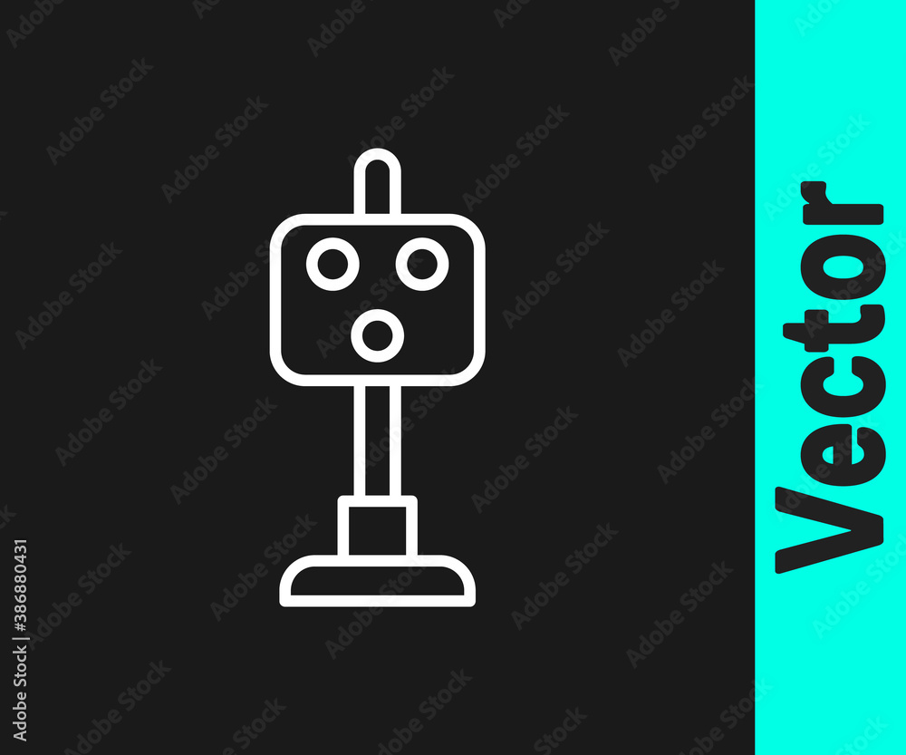 White line Train traffic light icon isolated on black background. Traffic lights for the railway to regulate the movement of trains. Vector. White line Train traffic light icon isolated on black background. Traffic lights for the railway to regulate the movement of trains. Vector.