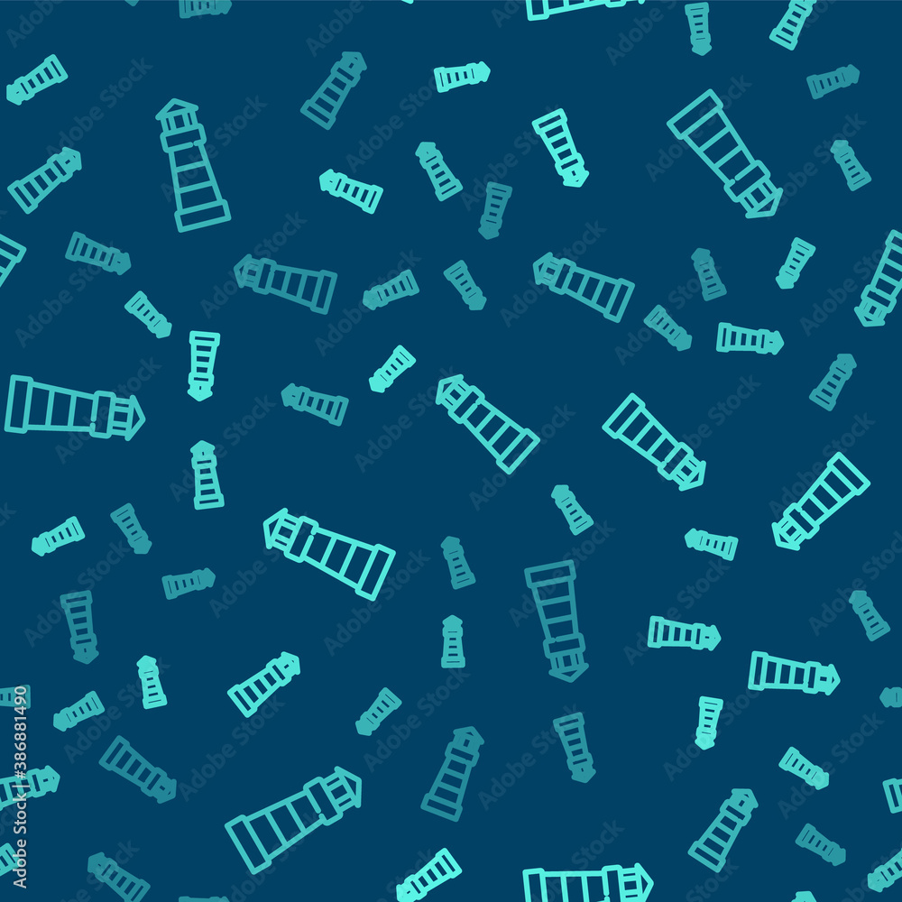 Green line Lighthouse icon isolated seamless pattern on blue background. Vector. Green line Lighthouse icon isolated seamless pattern on blue background. Vector.