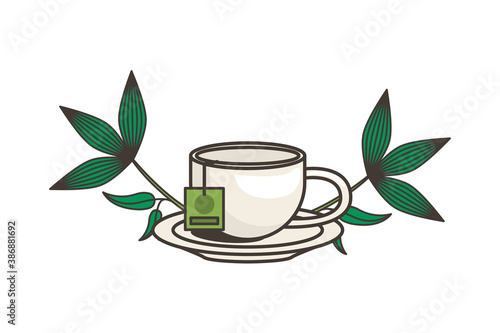 teacup drink in dish with leafs plant
