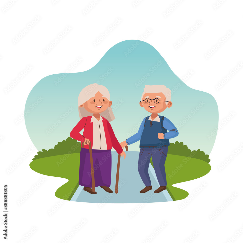 Fototapeta premium old persons couple with canes characters