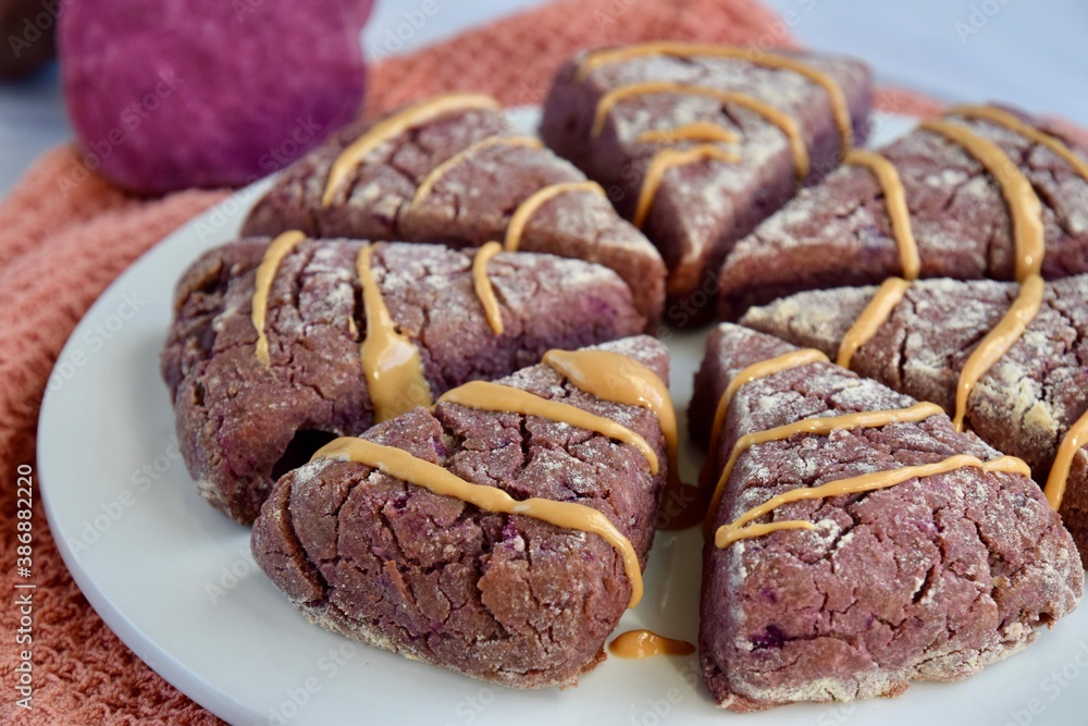 Purple sweet potato scones with peanut butter and pumpkin seed butter Purple sweet potato scones with peanut butter and pumpkin seed butter