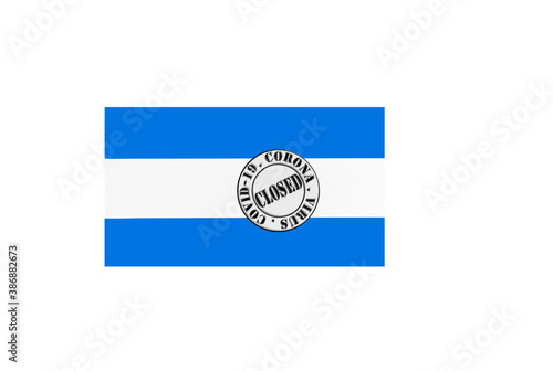 Obraz na płótnie flag with text closed by covid 19 and corona stamp w salonie