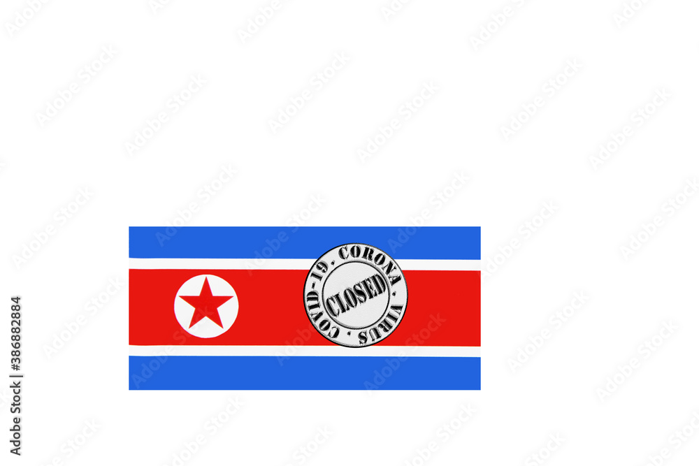 flag with text closed by covid 19 and corona stamp