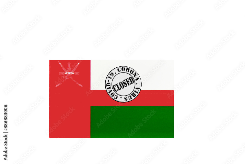 flag with text closed by covid 19 and corona stamp