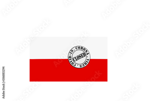 Obraz na płótnie flag with text closed by covid 19 and corona stamp w salonie