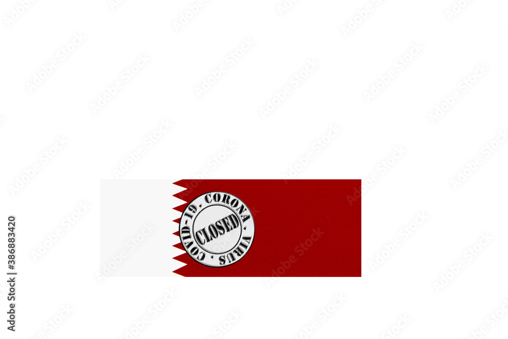 flag with text closed by covid 19 and corona stamp