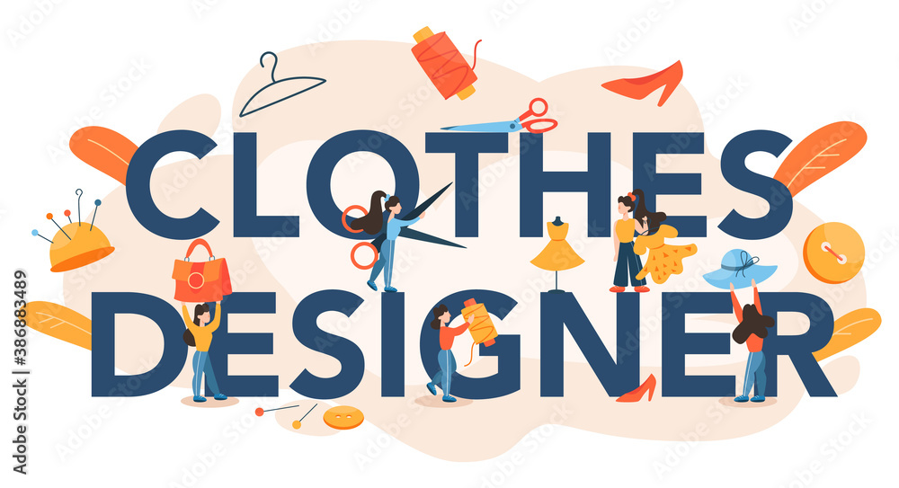 Clothes designer typographic header. Professional tailor sewing clothes
