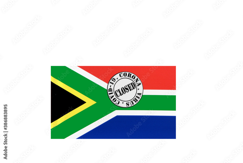 flag with text closed by covid 19 and corona stamp
