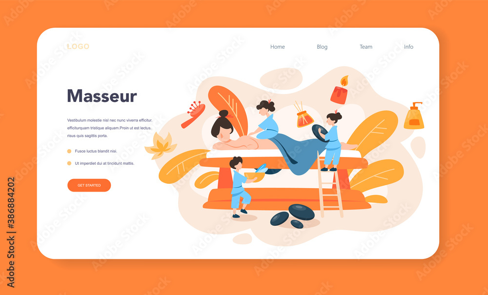 Fototapeta premium Massage and masseur web banner or landing page. Spa