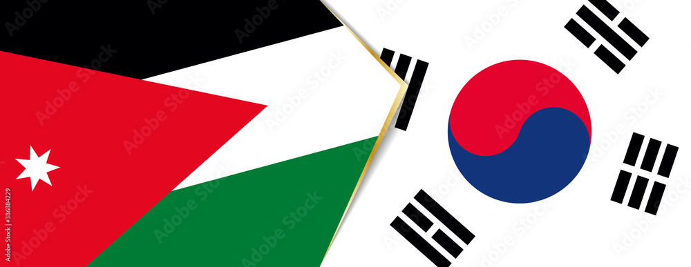 Jordan and South Korea flags, two vector flags. Jordan and South Korea flags, two vector flags.