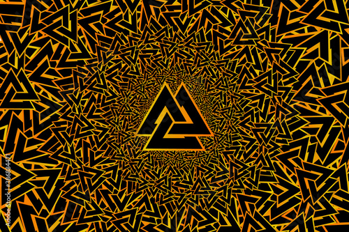 Valknut vector pattern, Valknut golden on a black background 