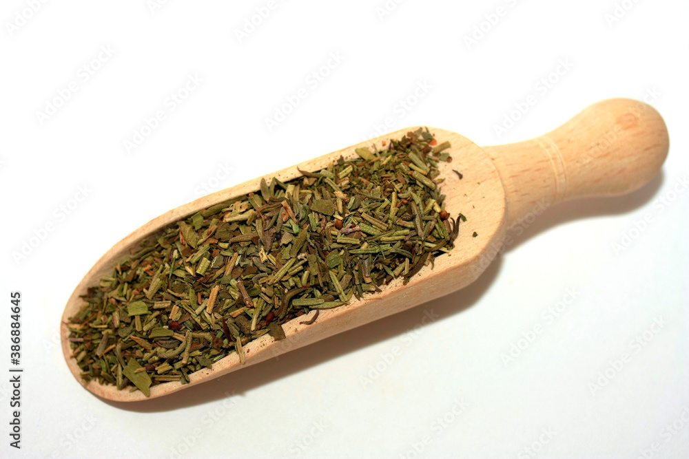 Tea leaves and spoon