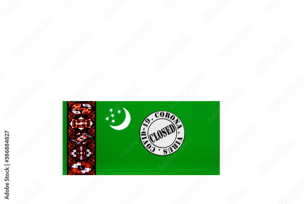 flag with text closed by covid 19 and corona stamp