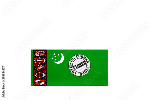 Obraz na płótnie flag with text closed by covid 19 and corona stamp w salonie