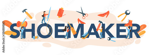 Shoemaker typographic header. Male and female character